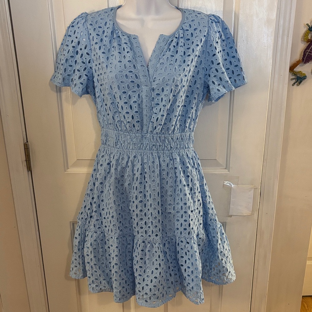Blue Eyelet Short Sleeve Dress